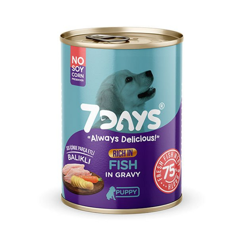 7Days 415 Gr Tahılsız Taze Balık Etli Soslu Yavru | Tavru Köpek Konservesi 7Days 415 Gr Tahılsız Taze Balık Etli Soslu Yavru | Tavru Köpek Konservesi