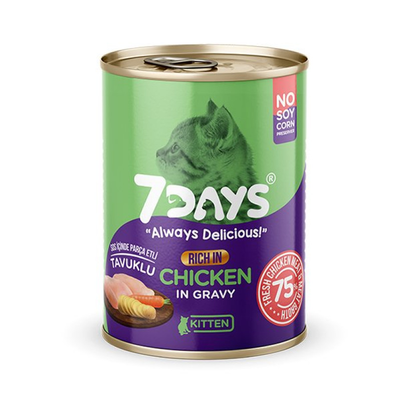 7Days 415 Gr Tahılsız Taze Tavuklu Soslu Yavru | Tahılsız Kedi Yaş Maması 7Days 415 Gr Tahılsız Taze Tavuklu Soslu Yavru | Tahılsız Kedi Yaş Maması