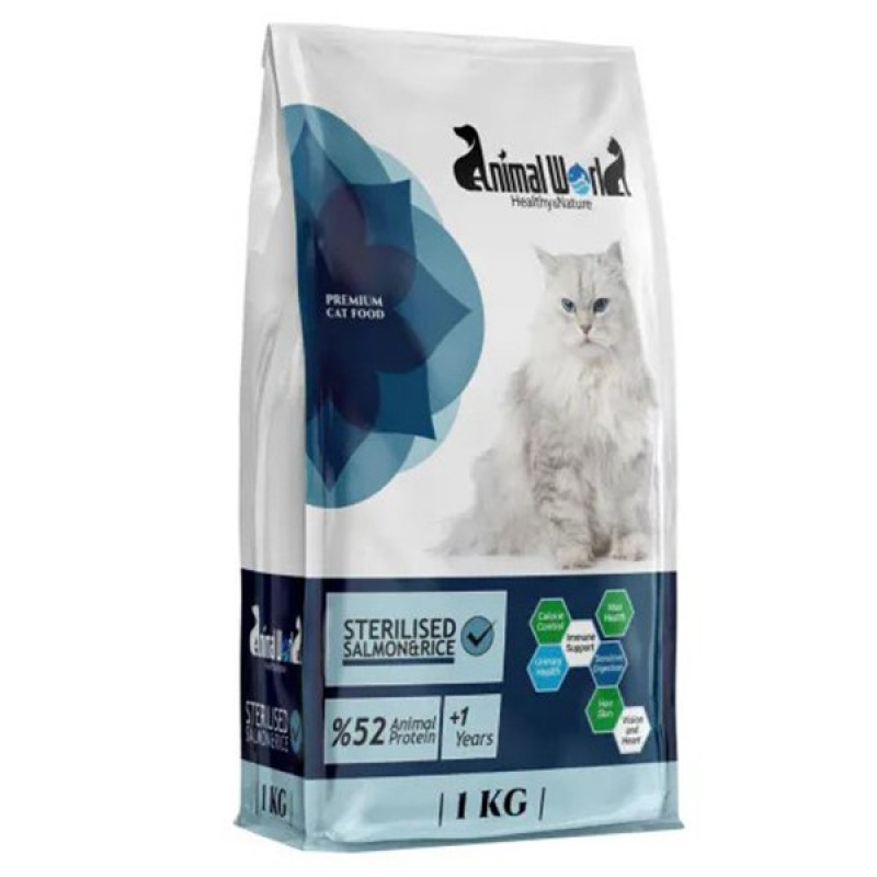 Animal World 1 Kg Premium Somonlu Kısırlaştırılmış | Kısırlaştırılmış Kedi Maması