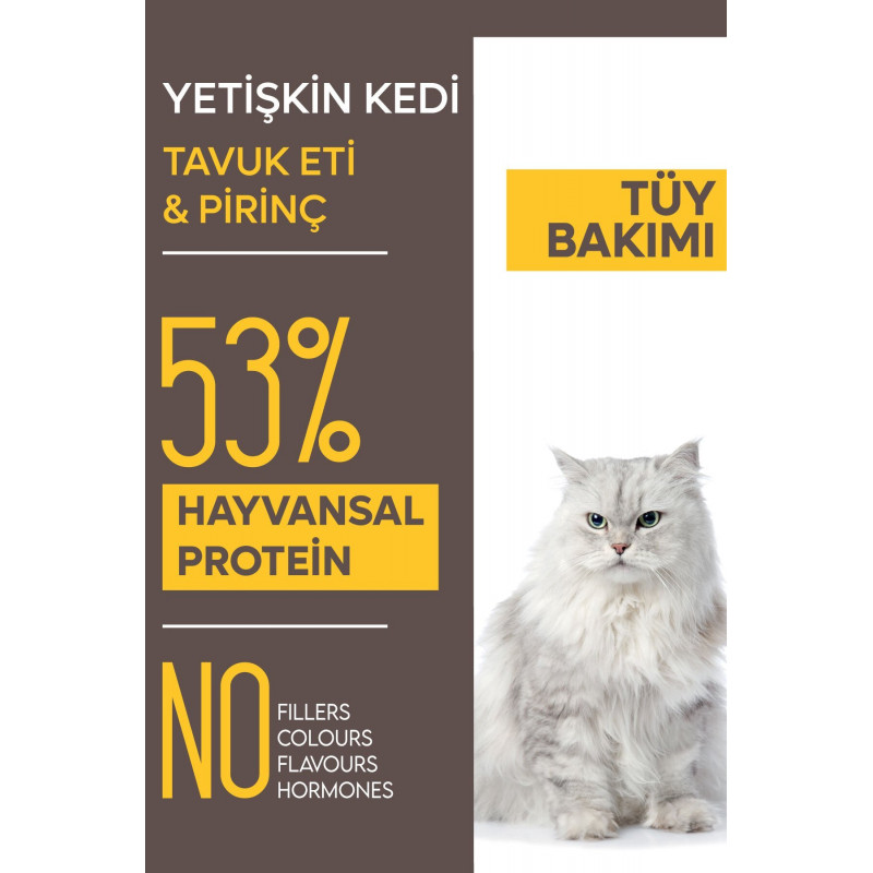 Animal World 15 Kg Premium Tüy Yumağı Önleyici Tavuklu Yetişkin | Yetişkin Kuru Kedi Maması