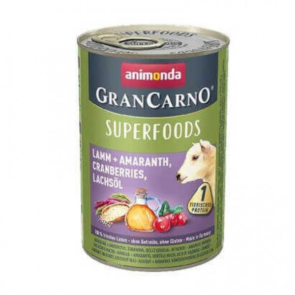 Animonda 400 Gr Gran Carno Superfood Kuzu+Amarant, Kızılcık, Somon Yağı | Yetişkin Köpek Konserve Maması