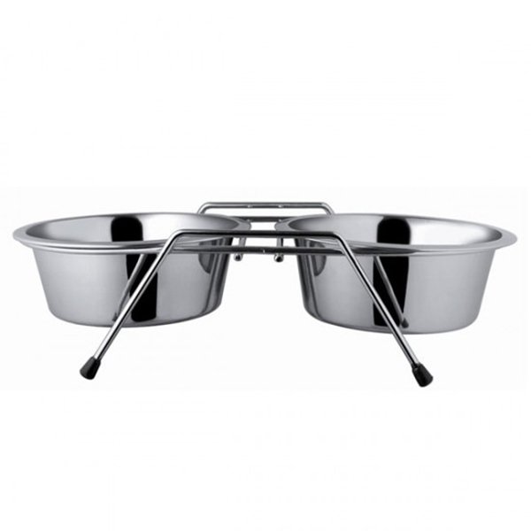 Ankur  21 Cm Çelik Ayaklı İkili Metal Mama Kabı | İkili Mama Ve Su Kabı