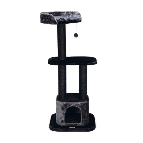 Beeztees 50x50x120 Cm Peluş Kule Tırmalama Direği Gri/Siyah | Çubuk Kedi Tırmalama Tahtası
