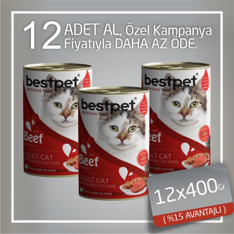 Bestpet 12x400 Gr Biftekli Gravy Yetişkin | Tahılsız Kedi Yaş Maması Bestpet 12x400 Gr Biftekli Gravy Yetişkin | Tahılsız Kedi Yaş Maması