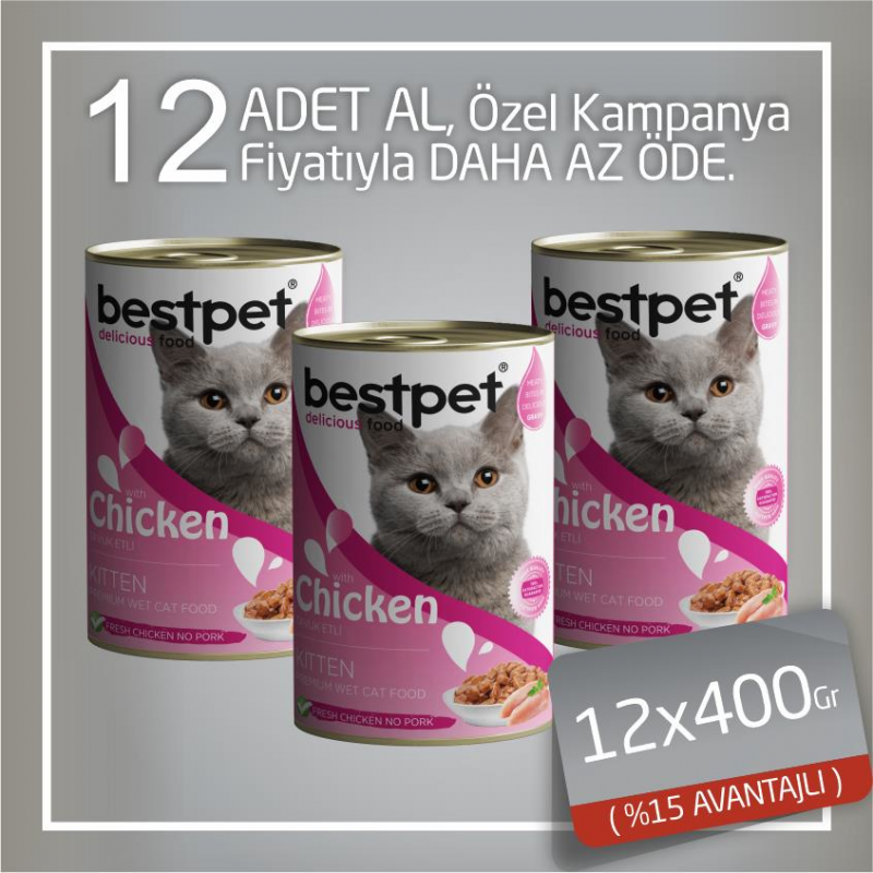 Bestpet 12x400 Gr Tavuklu Jöleli Yavru | Yavru Kedi Maması Bestpet 12x400 Gr Tavuklu Jöleli Yavru | Yavru Kedi Maması