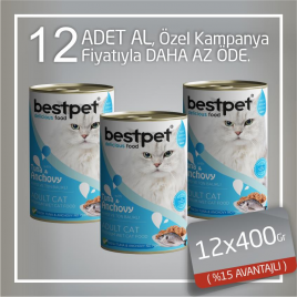 Bestpet 12x400 Gr Ton Balıklı ve Hamsili Gravy Yetişkin | Balıklı Yaş Kedi Maması