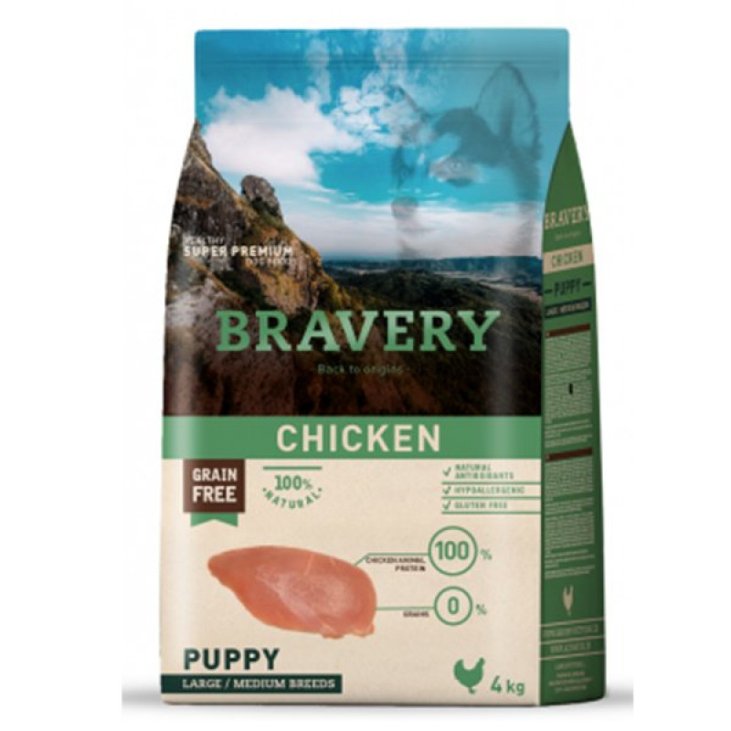 Bravery 4 Kg Orta ve Büyük Irk Tavuklu Tahılsız Yavru | Yavru Köpek Kuru Maması Bravery 4 Kg Orta ve Büyük Irk Tavuklu Tahılsız Yavru | Yavru Köpek Kuru Maması