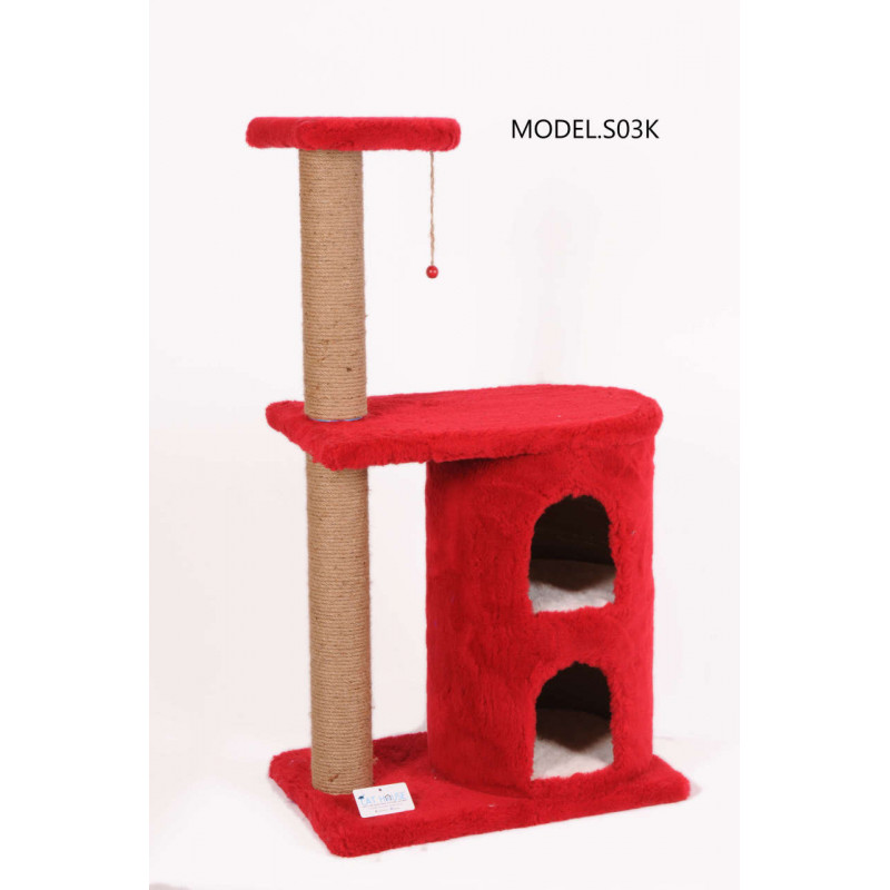 Cat Hause 103 Cm İki Yuvalı Kedi Tırmalama Kırmızı | Kedi Evi Cat Hause 103 Cm İki Yuvalı Kedi Tırmalama Kırmızı | Kedi Evi