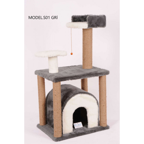 Cat Hause 105 Cm Yuvalı Kedi Tırmalama Gri | Kedi Evi
