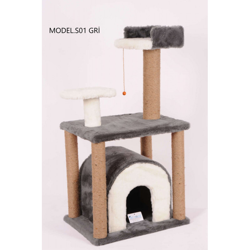 Cat Hause 105 Cm Yuvalı Kedi Tırmalama Gri | Kedi Evi Cat Hause 105 Cm Yuvalı Kedi Tırmalama Gri | Kedi Evi