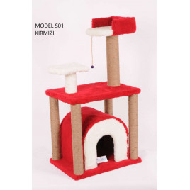 105 Cm Yuvalı Kedi Tırmalama Kırmızı | Kedi Evi 105 Cm Yuvalı Kedi Tırmalama Kırmızı | Kedi Evi