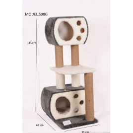 115 Cm Çift Yuvalı Katlı Kedi Tırmalama Gri | Tırmalama Tahtalı Kedi Evi