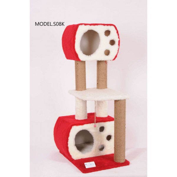 Cat Hause 115 Cm Çift Yuvalı Katlı Kedi Tırmalama Kırmızı | Tırmalama Tahtalı Kedi Evi