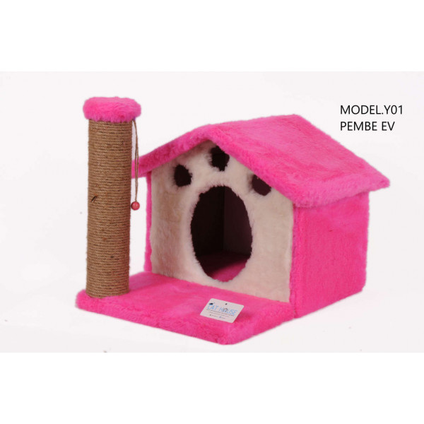 Cat Hause 45 Cm Ev Yuvalı Kedi Tırmalama Pembe | Kedi Evi