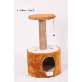 72 Cm Silindir Yuvalı Kedi Tırmalama Kahve | Platformlu Kedi Tırmalama Tahtası