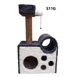 90 Cm Tünelli Yataklı Kedi Tırmalama Gri | Platformlu Kedi Tırmalama Tahtası