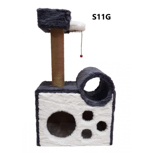 Cat Hause 90 Cm Tünelli Yataklı Kedi Tırmalama Gri | Platformlu Kedi Tırmalama Tahtası