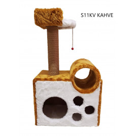90 Cm Tünelli Yataklı Kedi Tırmalama Kahve | Kedi Evi