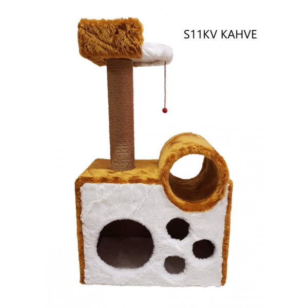 Cat Hause 90 Cm Tünelli Yataklı Kedi Tırmalama Kahve | Kedi Evi