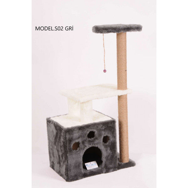Cat Hause 97 Cm Yuvalı Kedi Tırmalama Gri | Tırmalama Tahtalı Kedi Evi