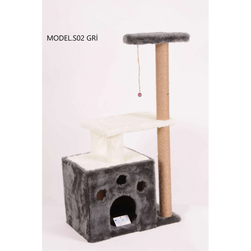 Cat Hause 97 Cm Yuvalı Kedi Tırmalama Gri | Tırmalama Tahtalı Kedi Evi Cat Hause 97 Cm Yuvalı Kedi Tırmalama Gri | Tırmalama Tahtalı Kedi Evi