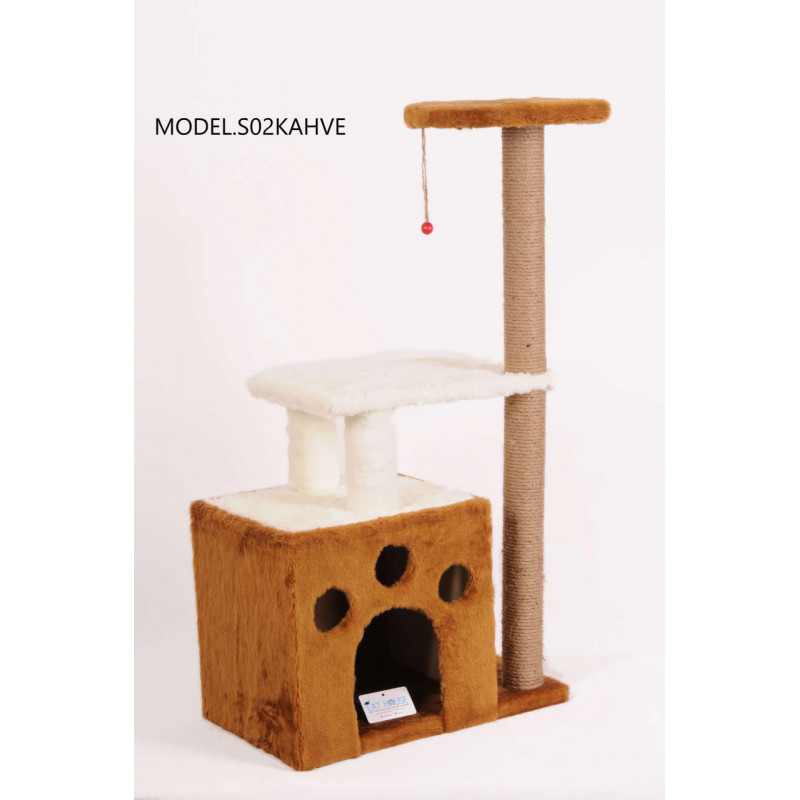 Cat Hause 97 Cm Yuvalı Kedi Tırmalama Kahve | Platformlu Kedi Tırmalama Tahtası Cat Hause 97 Cm Yuvalı Kedi Tırmalama Kahve | Platformlu Kedi Tırmalama Tahtası