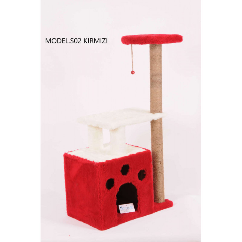 Cat Hause 97 Cm Yuvalı Kedi Tırmalama Kırmızı | Platformlu Kedi Tırmalama Tahtası Cat Hause 97 Cm Yuvalı Kedi Tırmalama Kırmızı | Platformlu Kedi Tırmalama Tahtası