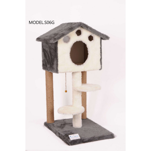 Cat Hause 98 Cm Merdivenli Kulübe Kedi Tırmalama Gri | Kedi Evi