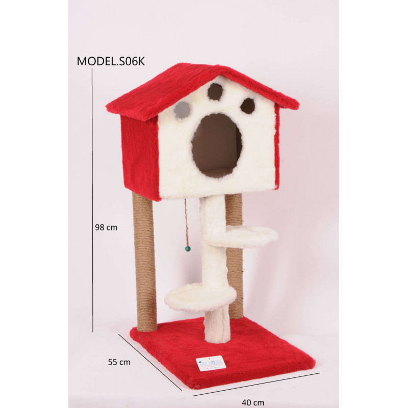 Cat Hause 98 Cm Merdivenli Kulübe Kedi Tırmalama Kırmızı | Kedi Evi Cat Hause 98 Cm Merdivenli Kulübe Kedi Tırmalama Kırmızı | Kedi Evi