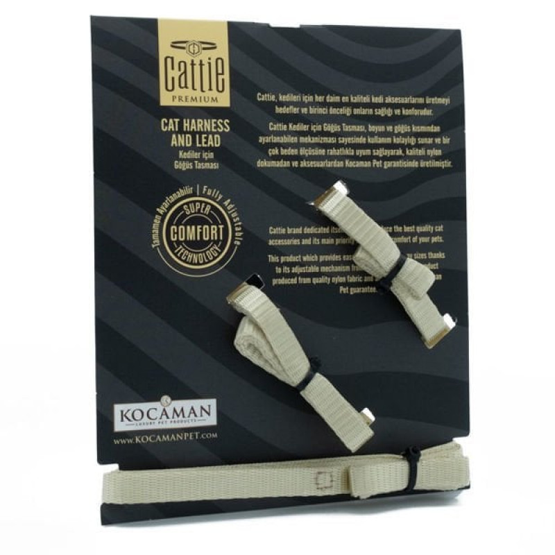 Cattie 1x25-40 Cm Göğüs ve Gezdirme Tasma Takımı Haki | Kedi Gezdirme Tasması