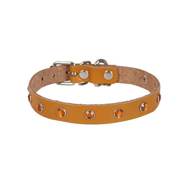 Cattie L Gerçek Deri Taşlı Boyun Tasması Camel 1.2x23-28 Cm | Kedi Boyun Tasması