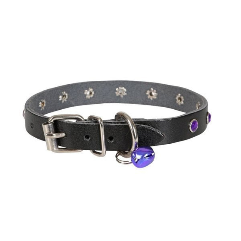 Cattie L Gerçek Deri Taşlı Boyun Tasması Siyah 1.2x23-28 Cm | Kedi Boyun Tasması