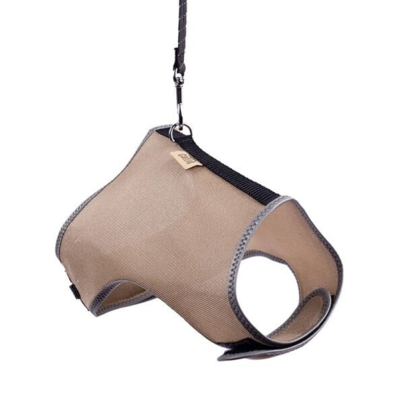 Cattie L Havalı Dokuma Göğüs ve Gezdirme Takımı Bej 1.5x30-40 Cm | Kedi Göğüs Tasması