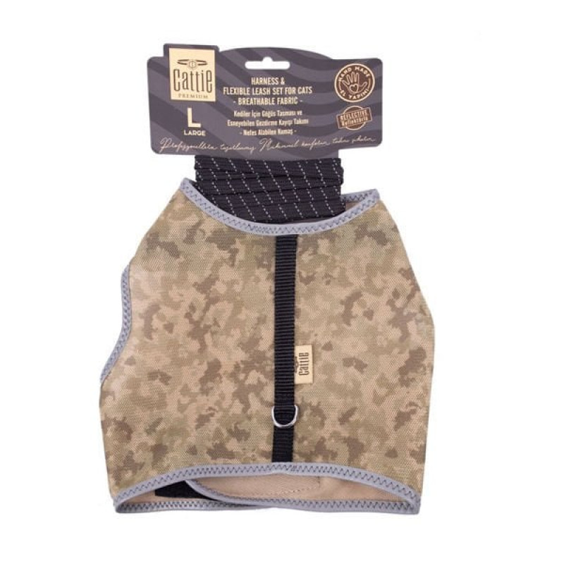 Cattie L Havalı Dokuma Göğüs ve Gezdirme Takımı Kamuflaj 1.5x30-40 Cm | Kedi Gezdirme Tasması Cattie L Havalı Dokuma Göğüs ve Gezdirme Takımı Kamuflaj 1.5x30-40 Cm | Kedi Gezdirme Tasması