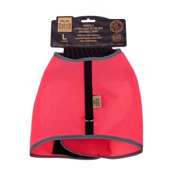 Cattie L Havalı Dokuma Göğüs ve Gezdirme Takımı Pembe 1.5x30-40 Cm | Kedi Gezdirme Tasması