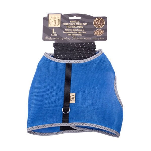 Cattie L Havalı Dokuma Göğüs ve Gezdirme Takımı Royal Mavi 1.5x30-40 Cm | Kedi Göğüs Tasması