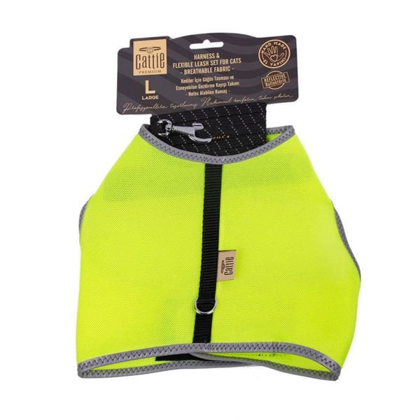 Cattie L Havalı Dokuma Göğüs ve Gezdirme Takımı Sarı 1.5x30-40 Cm | Kedi Göğüs Tasması