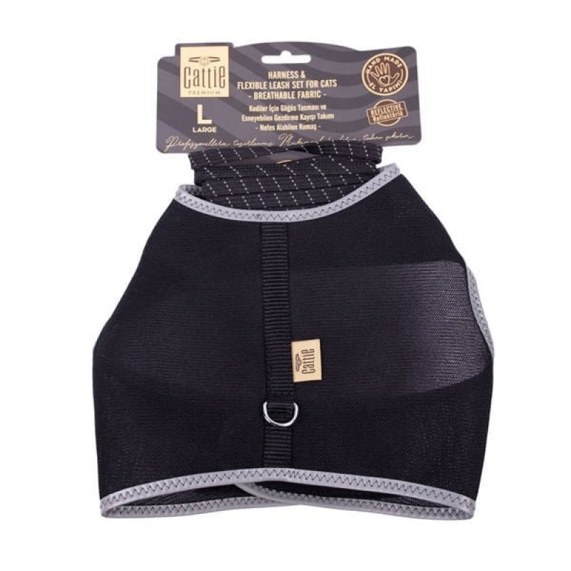Cattie L Havalı Dokuma Göğüs ve Gezdirme Takımı Siyah 1.5x30-40 Cm | Kedi Gezdirme Tasması Cattie L Havalı Dokuma Göğüs ve Gezdirme Takımı Siyah 1.5x30-40 Cm | Kedi Gezdirme Tasması