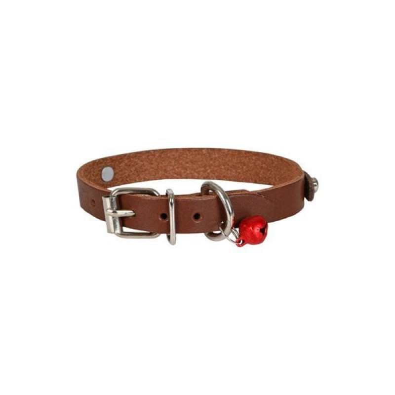 Cattie L İsimlikli El Yapımı Gerçek Deri Boyun Tasması Kahverengi 1.2x23-27 Cm | Kedi Boyun Tasması