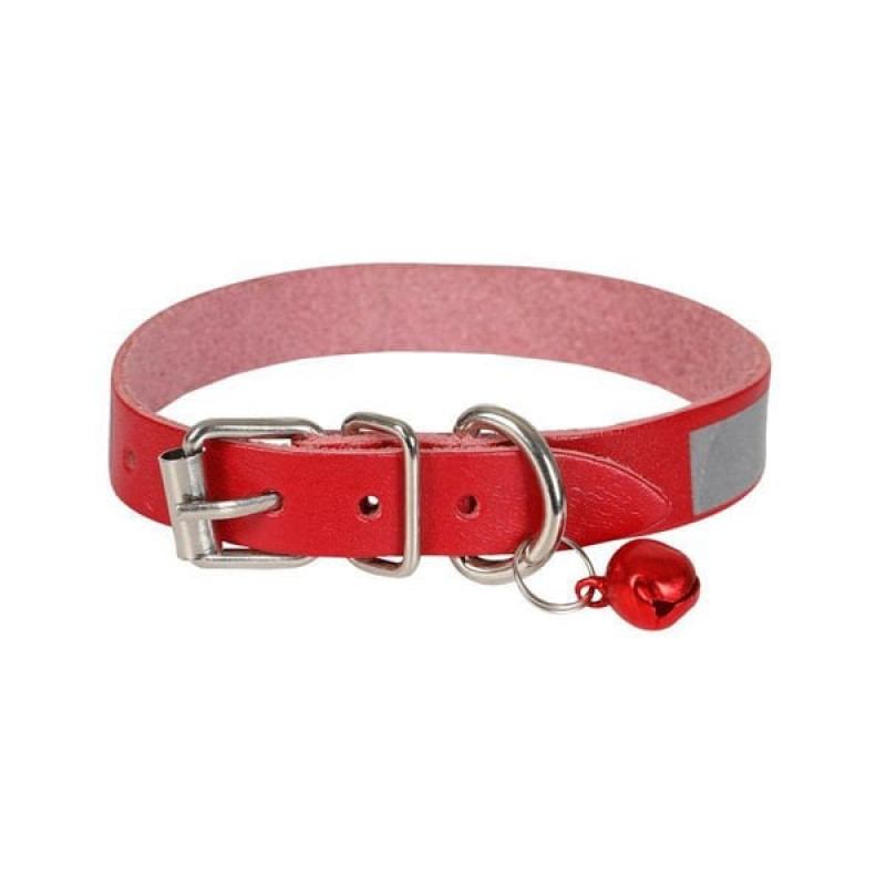 Cattie M Reflektörlü Deri Boyun Tasması Kırmızı 1x20-23 Cm | Kedi Boyun Tasması