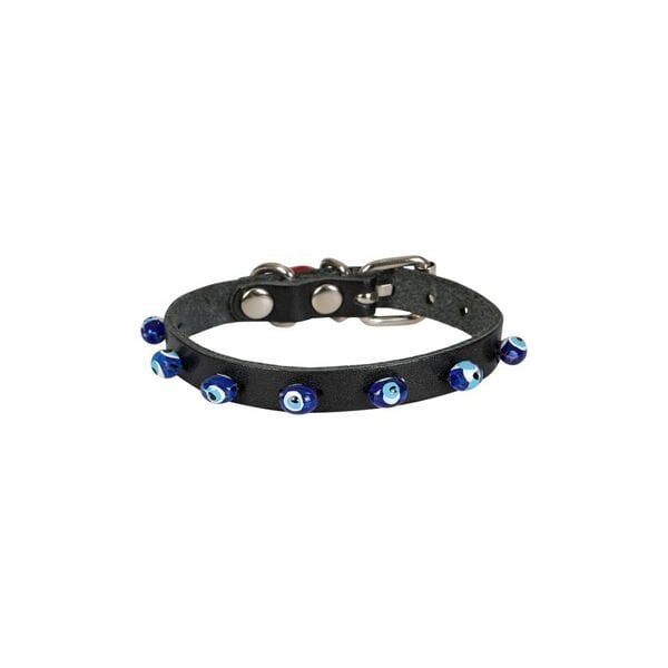 Cattie S Boncuklu Deri Boyun Tasması  Siyah 1x16-20 Cm | Köpek Boyun Tasması