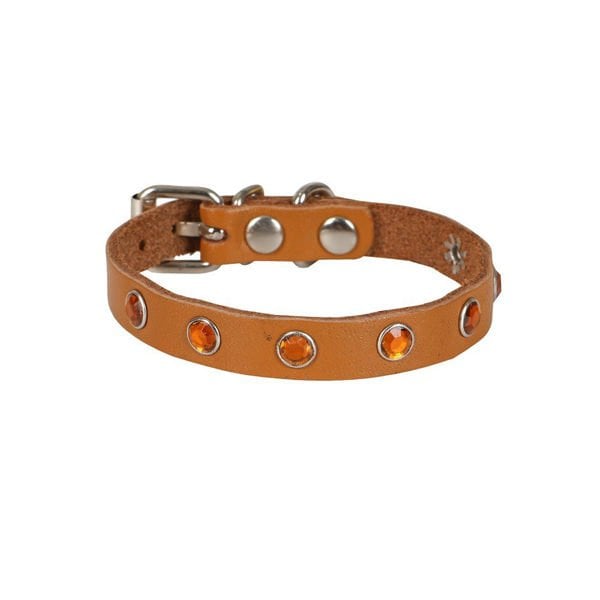 Cattie S Gercek Deri Taşlı Boyun Tasması Camel 1x16-20 Cm | Kedi Boyun Tasması