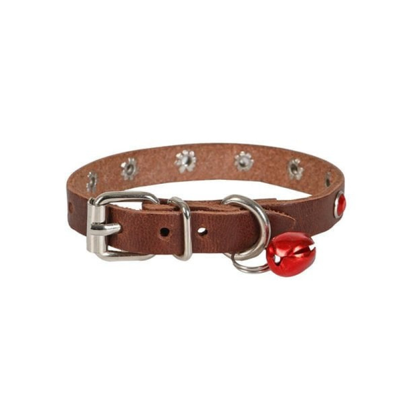 Cattie S Gercek Deri Taşlı Boyun Tasması Kahverengi 1x16-20 Cm | Kedi Boyun Tasması