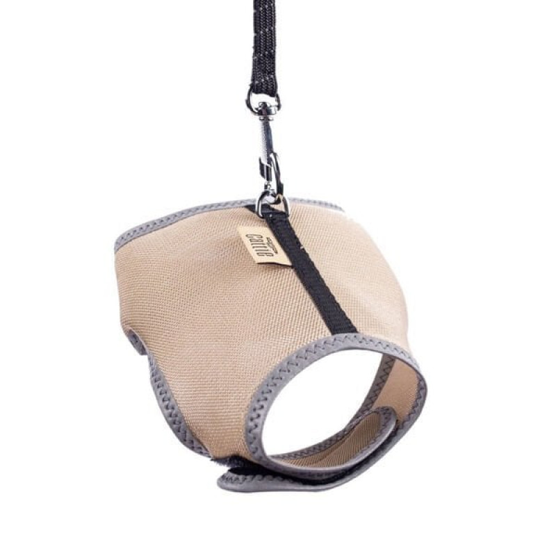 Cattie S Havalı Dokuma Göğüs ve Gezdirme Takımı Bej 1x20-30 Cm | Kedi Gezdirme Tasması