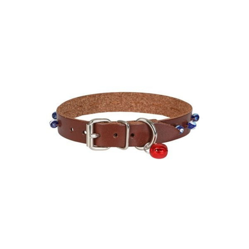 Cattie XL Boncuklu Deri Boyun Tasması Kahverengi 1.5x26-30 Cm | Köpek Boyun Tasması