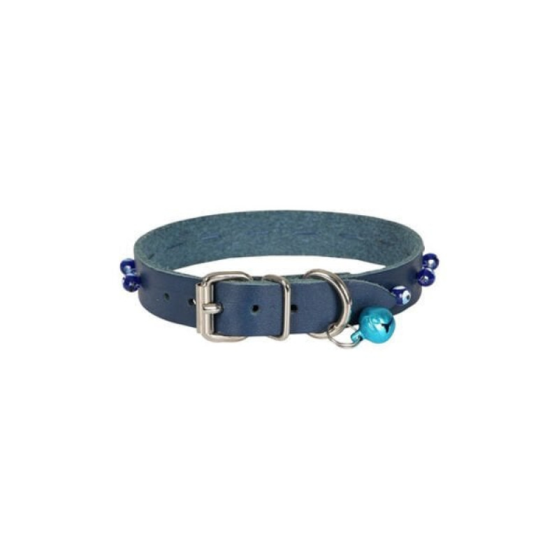 Cattie XL Boncuklu Deri Boyun Tasması Royal Mavi 1.5x26-30 Cm | Köpek Boyun Tasması