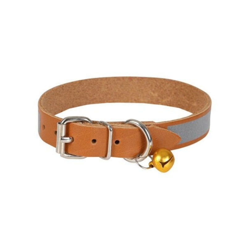 Cattie XL Gerçek Deri Taşlı Boyun Tasması Camel 1.5x26-30 Cm | Kedi Boyun Tasması