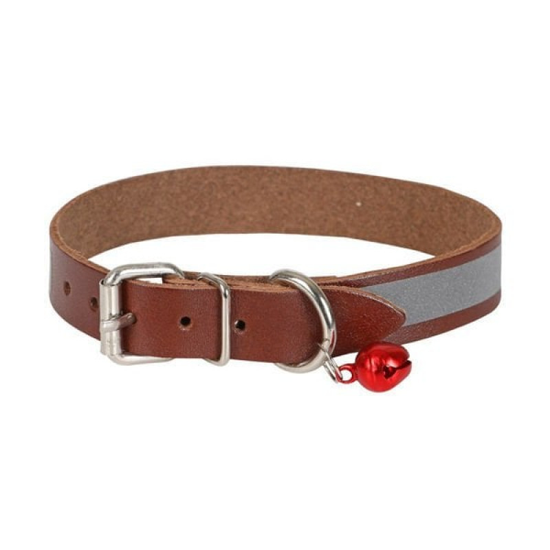 Cattie XL Reflektörlü Deri Boyun Tasması Camel 1.5x26-30 Cm | Kedi Boyun Tasması