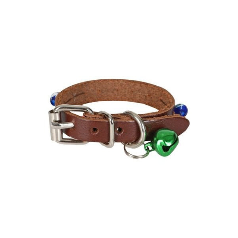 Cattie XS Boncuklu Deri Boyun Tasması Kahverengi 1x12-16 Cm | Köpek Boyun Tasması