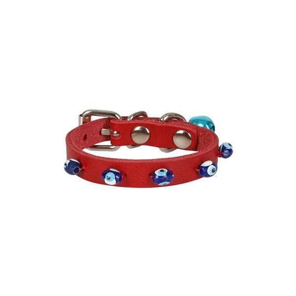 Cattie XS Boncuklu Deri Boyun Tasması Kırmızı 1x12-16 Cm | Köpek Boyun Tasması